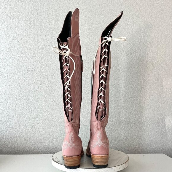 Lane LEXINGTON Over the Knee Womens Cowboy Boots 7 Pink Western Cowgirl Lace up - Picture 4 of 14